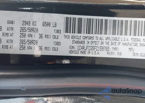 2015 Jeep Grand Cherokee Overland z USA, uszkodzony, nr VIN 1C4RJFCG5FC159765